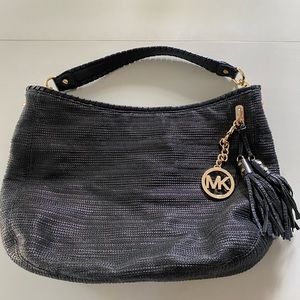 Michael Kors straw- leather trim shoulder bag
